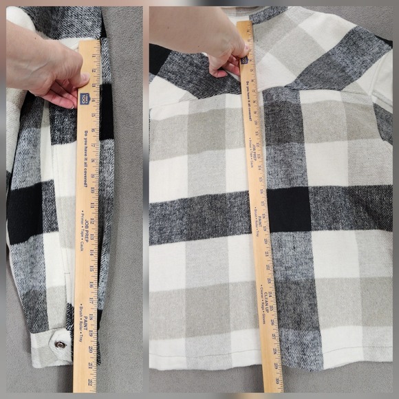 STOOSH Womens sz 2X Plaid Shacket Shirt Jacket Button Front Black White Gray - Picture 5 of 10